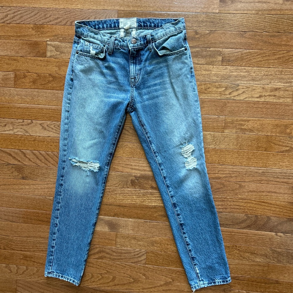 Current/Elliott Blue Ripped Straight Jeans